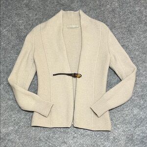 Fabiana Filippi Cream Shawl Collar Knit Cardigan with Toggle Closure
